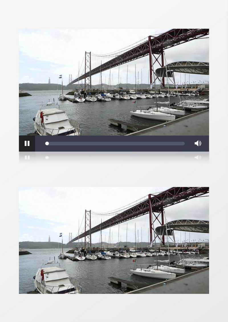 城市海洋船坞码头船只停靠悬索桥实拍视频素材