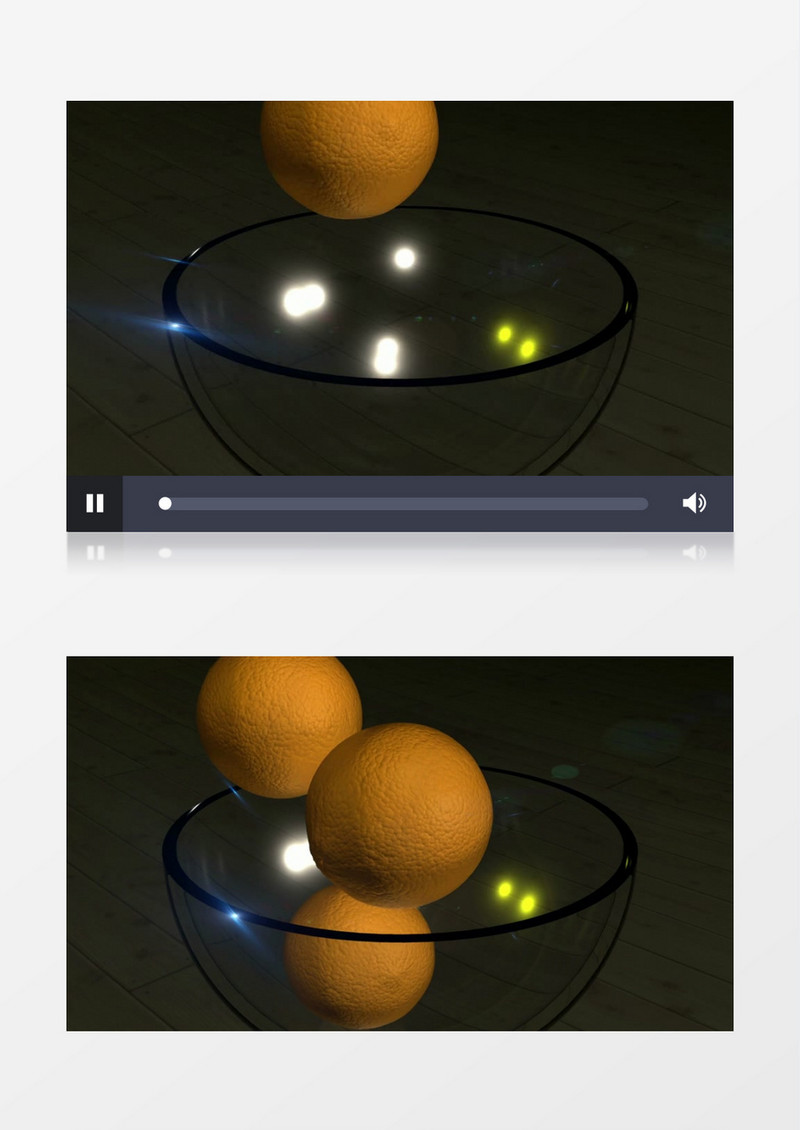 多个橘子不断落在透明玻璃碗里滚动3D动画效果视频素材