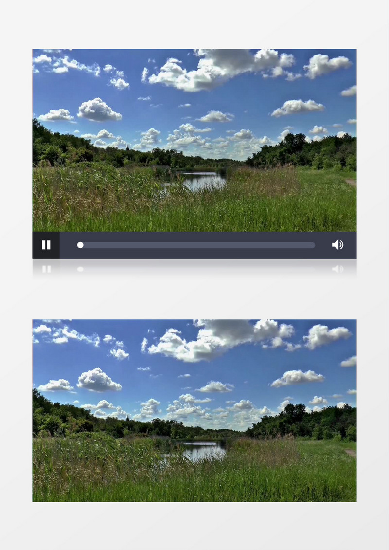 高清拍摄户外蓝天白云湖边芦苇岸边实拍视频素材