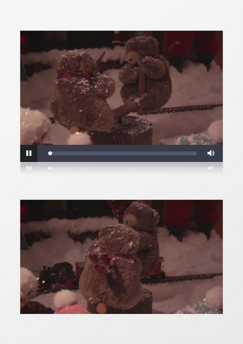 高清实拍风雪中坐跷跷板的小熊们实拍视频素材