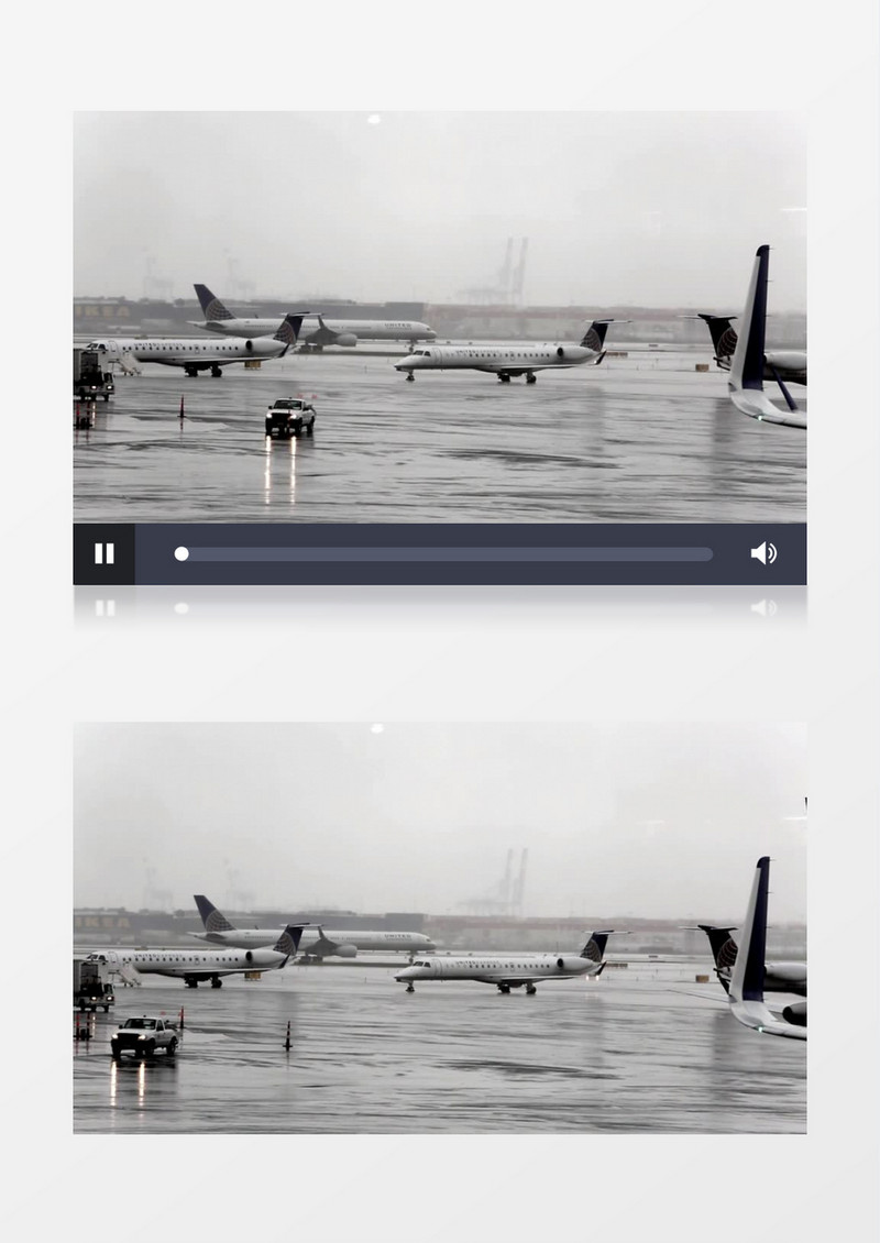 高清实拍在飞机场缓慢移动的汽车和着陆的飞机实拍视频素材