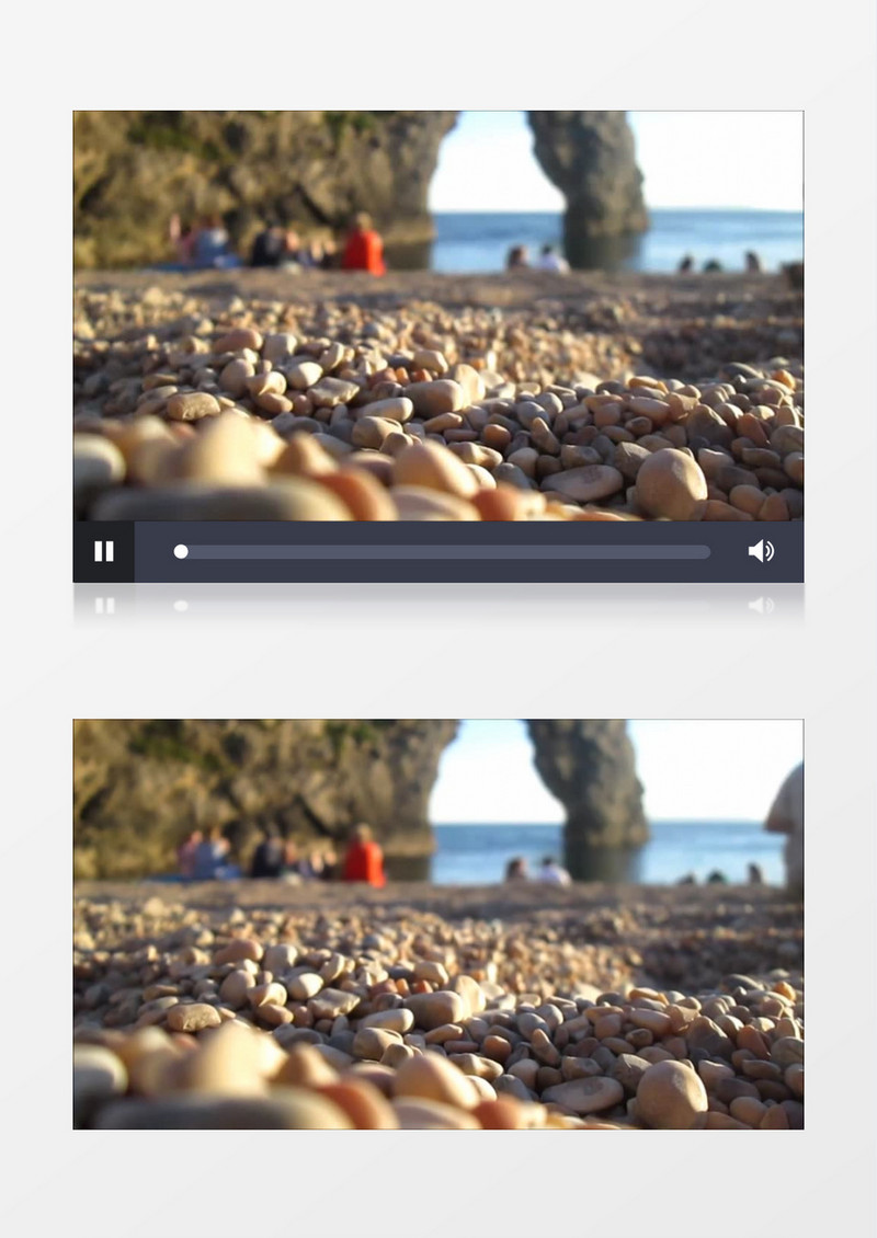 低视角散景拍摄海滩海边鹅卵石人度假实拍视频素材