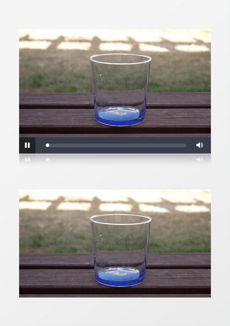 近距离拍摄公园长椅上蓝色玻璃杯灌水实拍视频素材