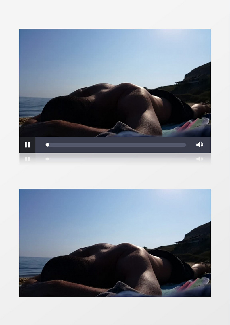 近距离拍摄高清海边沙滩人类男人趴在沙滩上度假实拍视频素材