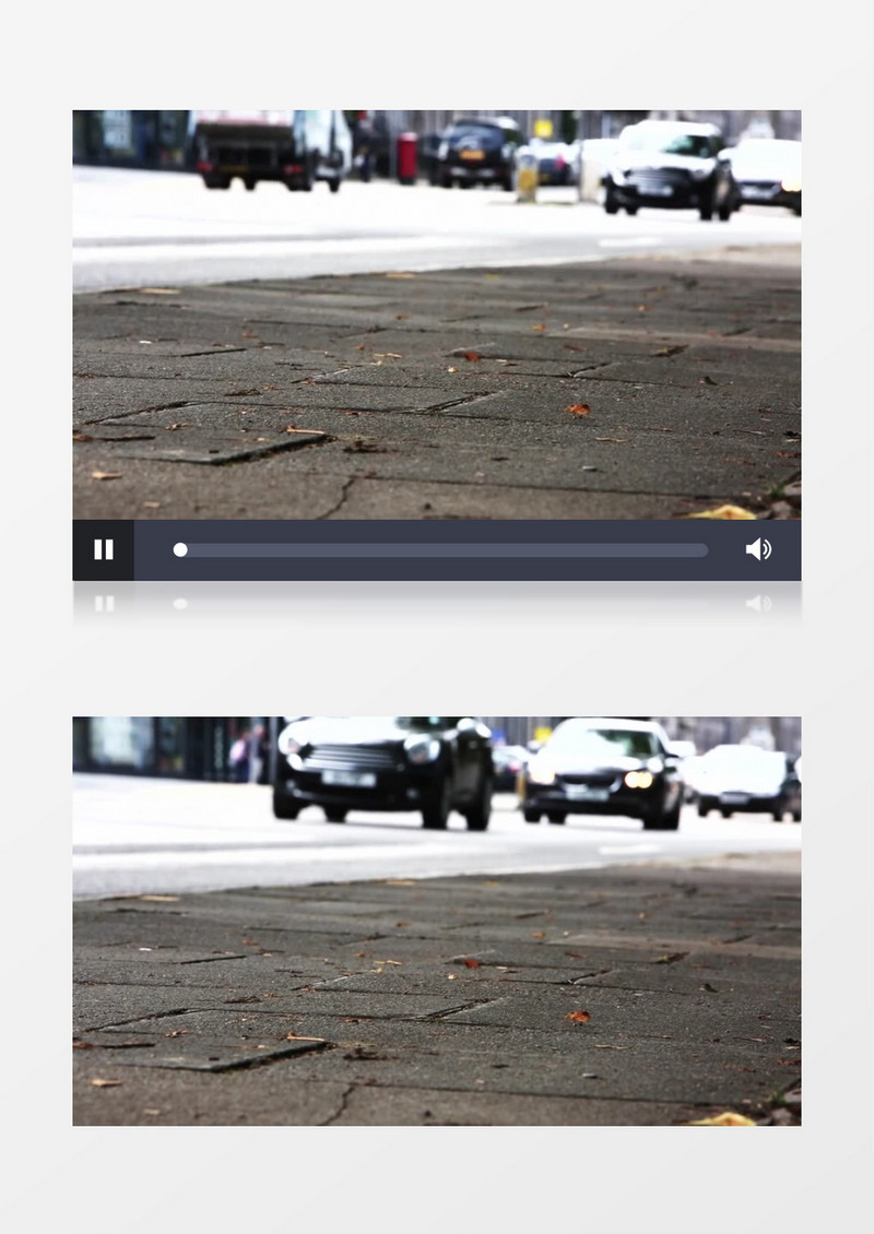近距离仰视高清拍摄白天城市街头交通枢纽汽车驶过沥青路面实拍视频素材