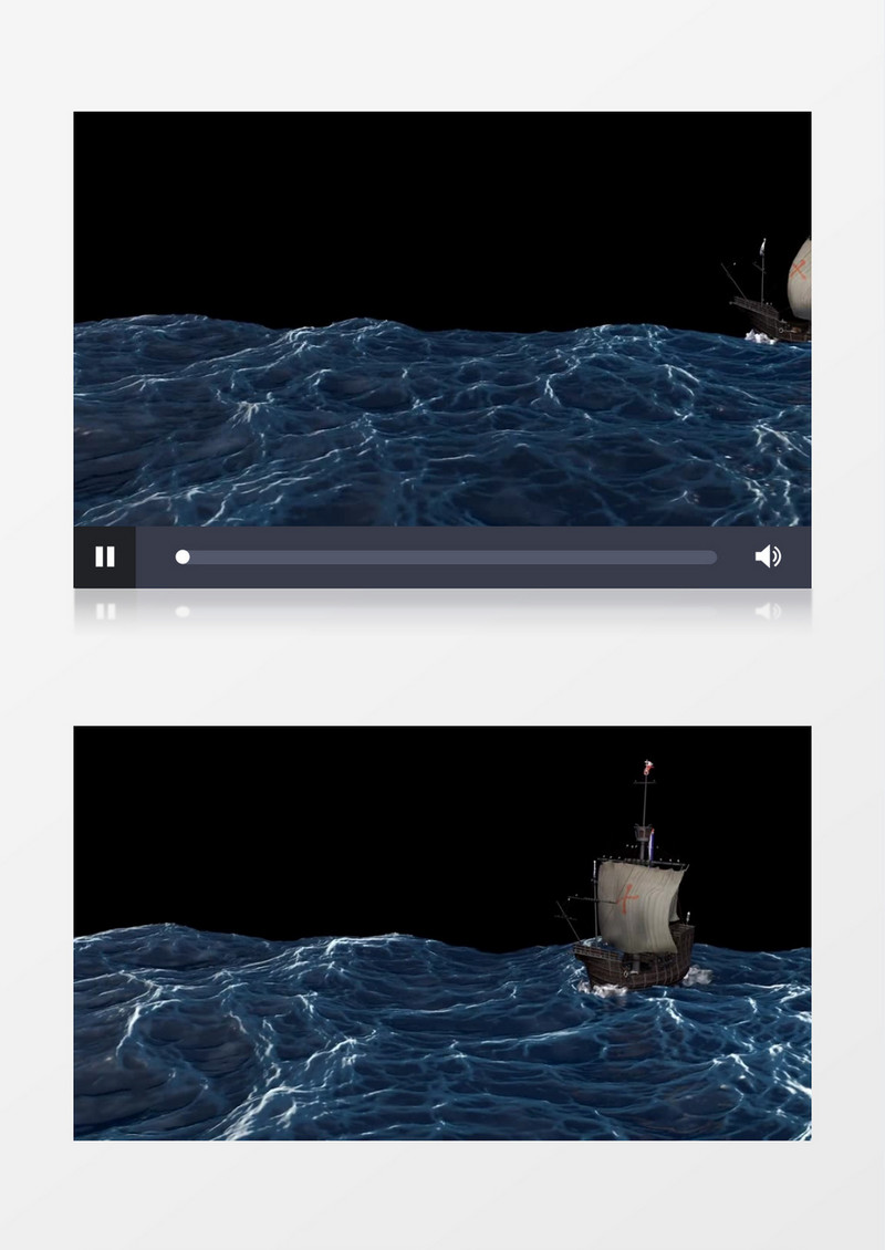 3D动画抽象海洋暴风雨天气海盗船船舶行驶视频素材