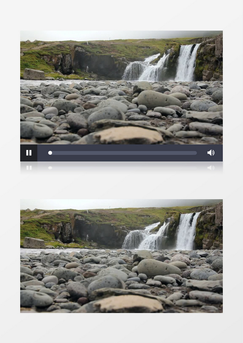 高清仰视低视角拍摄河流瀑布流淌实拍视频素材