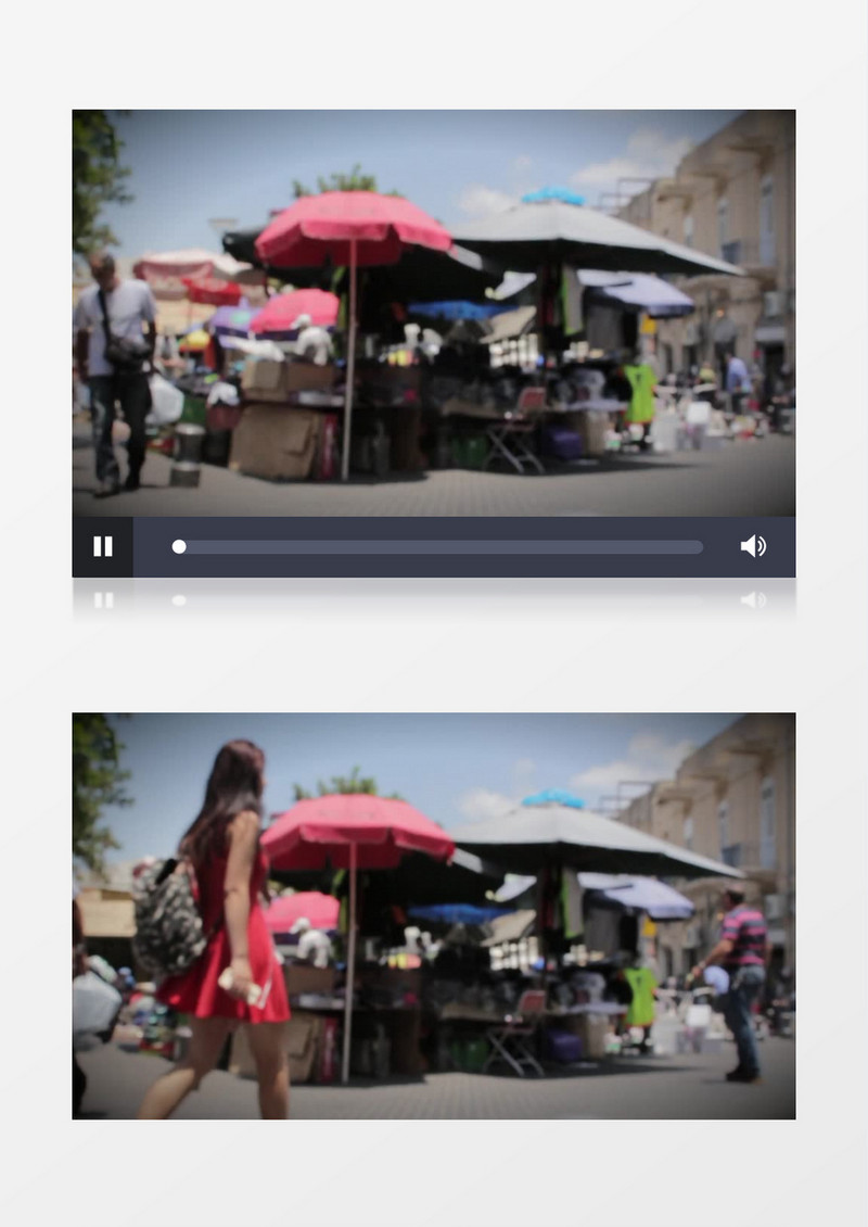 模糊散景拍摄夏天乡镇跳蚤市场女子行人购物实拍视频素材