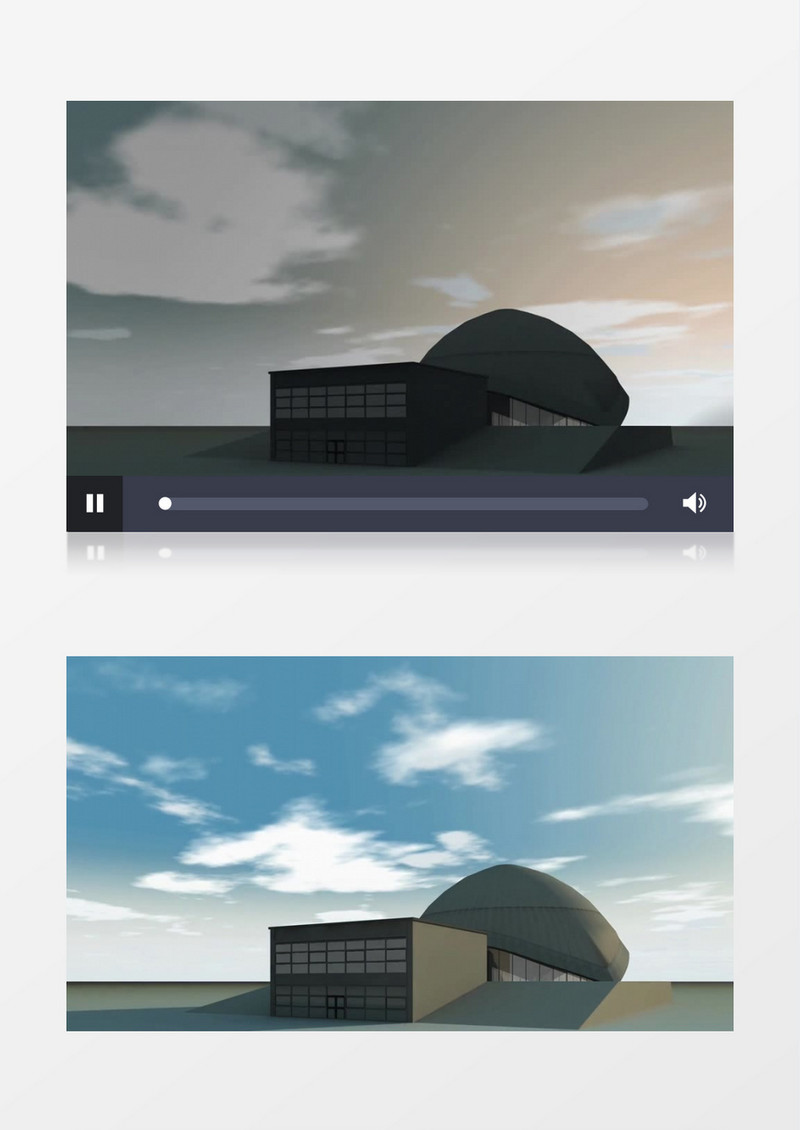 3D动画模拟天文馆建筑一天日出日落的场景视频素材