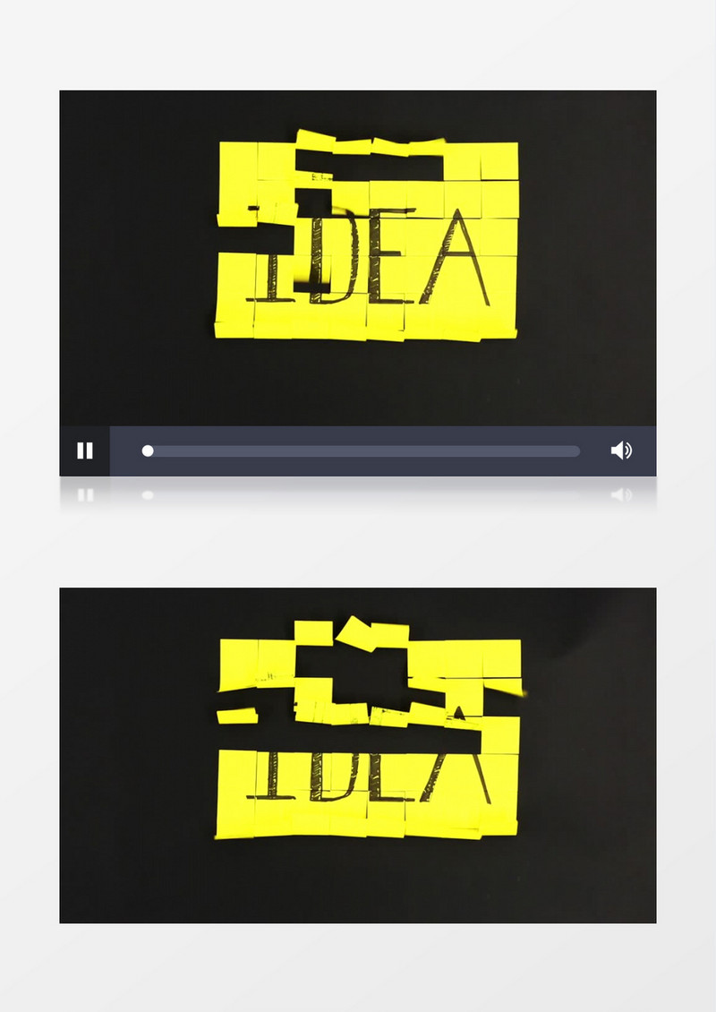 抽象创意黄色粘滞便笺模拟被风吹的过程视频素材