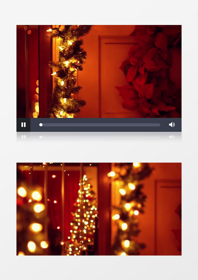 散景拍摄门边的圣诞树灯光闪烁明亮温暖实拍视频素材