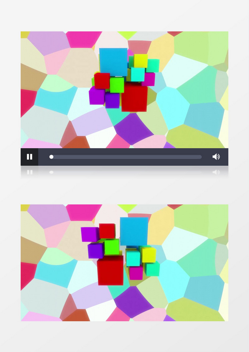 多彩色块平面背景下立体色块旋转环绕视频素材