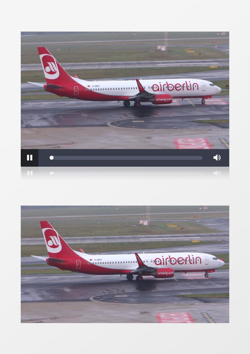 高清实拍一架红色的飞机在跑道上缓缓移动实拍视频素材