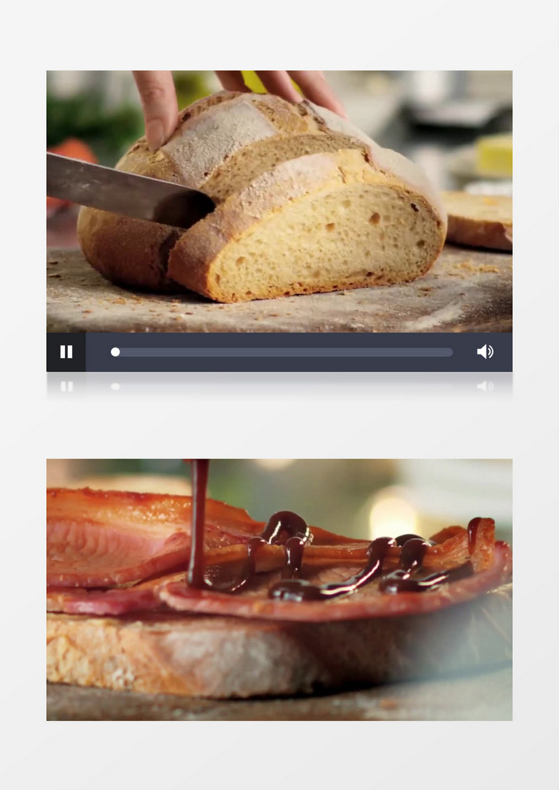 高清近距离拍摄厨房中厨师烹饪美食汉堡三明治蛋糕实拍视频素材