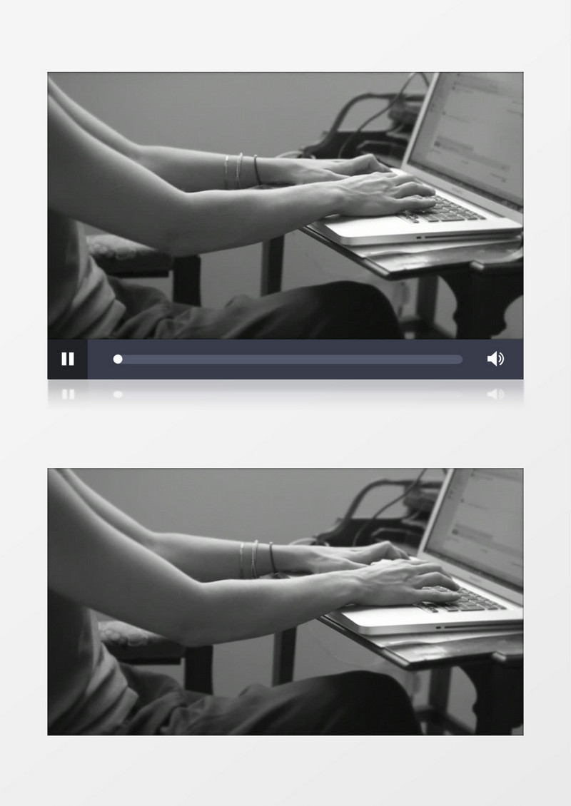 黑白镜头拍摄女子办公不断敲击笔记本电脑键盘键入信息实拍视频素材