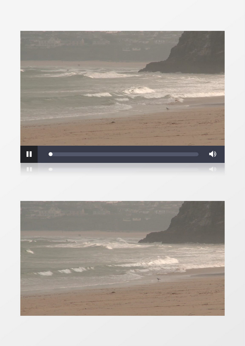 海浪不断冲向岸边一只海鸥在海岸觅食实拍视频素材