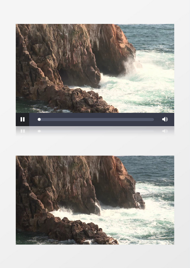 海浪涌向岸边岩石激起巨大的浪花实拍视频素材