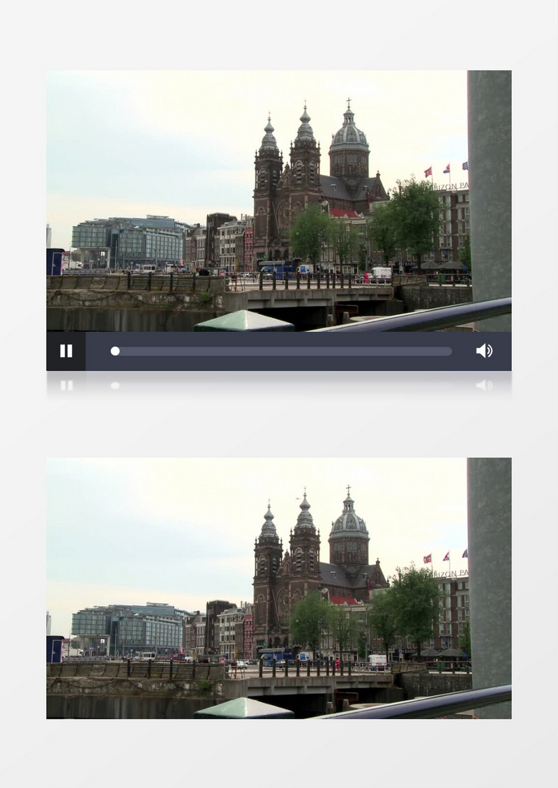 高清实拍河岸两侧的建筑行人以及各种交通工具实拍视频素材 