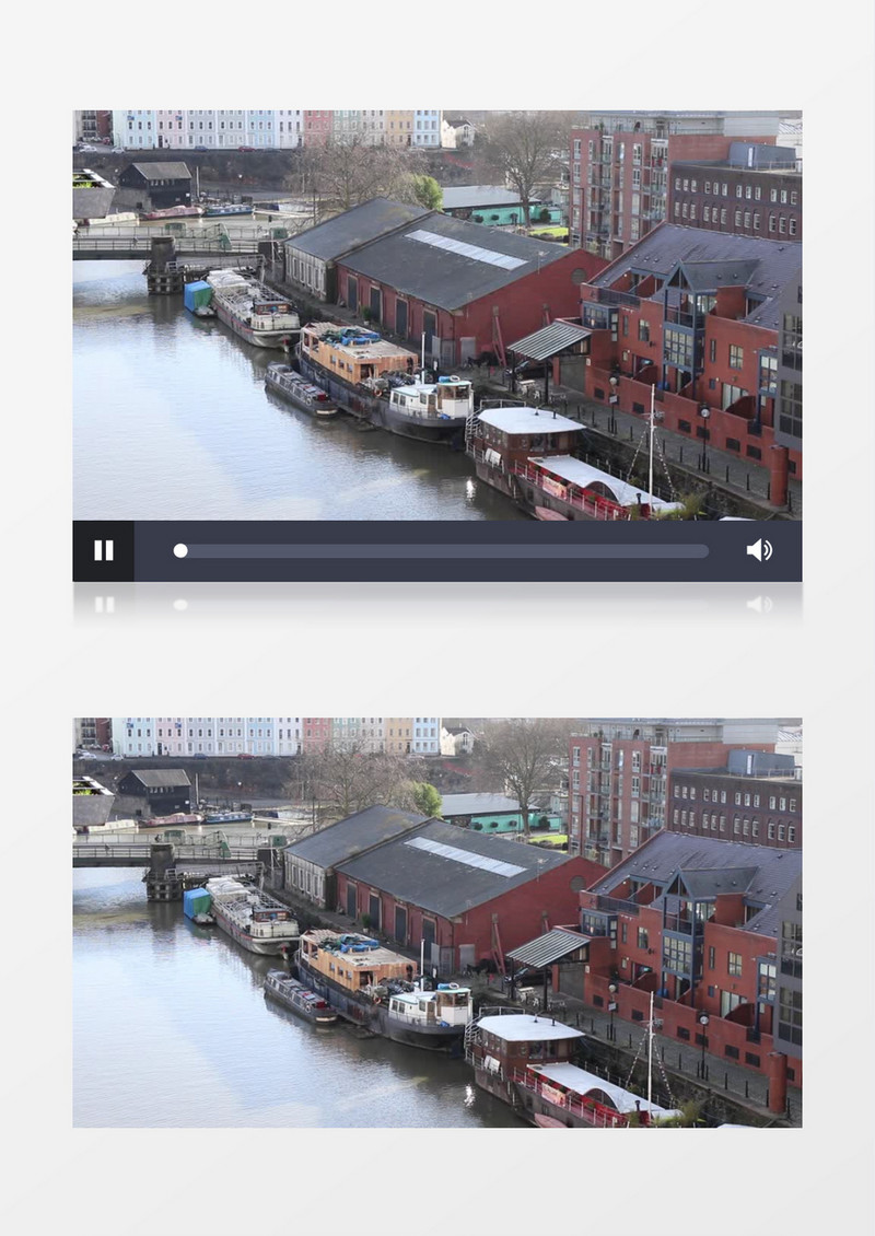 高清俯拍河水周边的城市建筑以及道理交通状况实拍视频素材