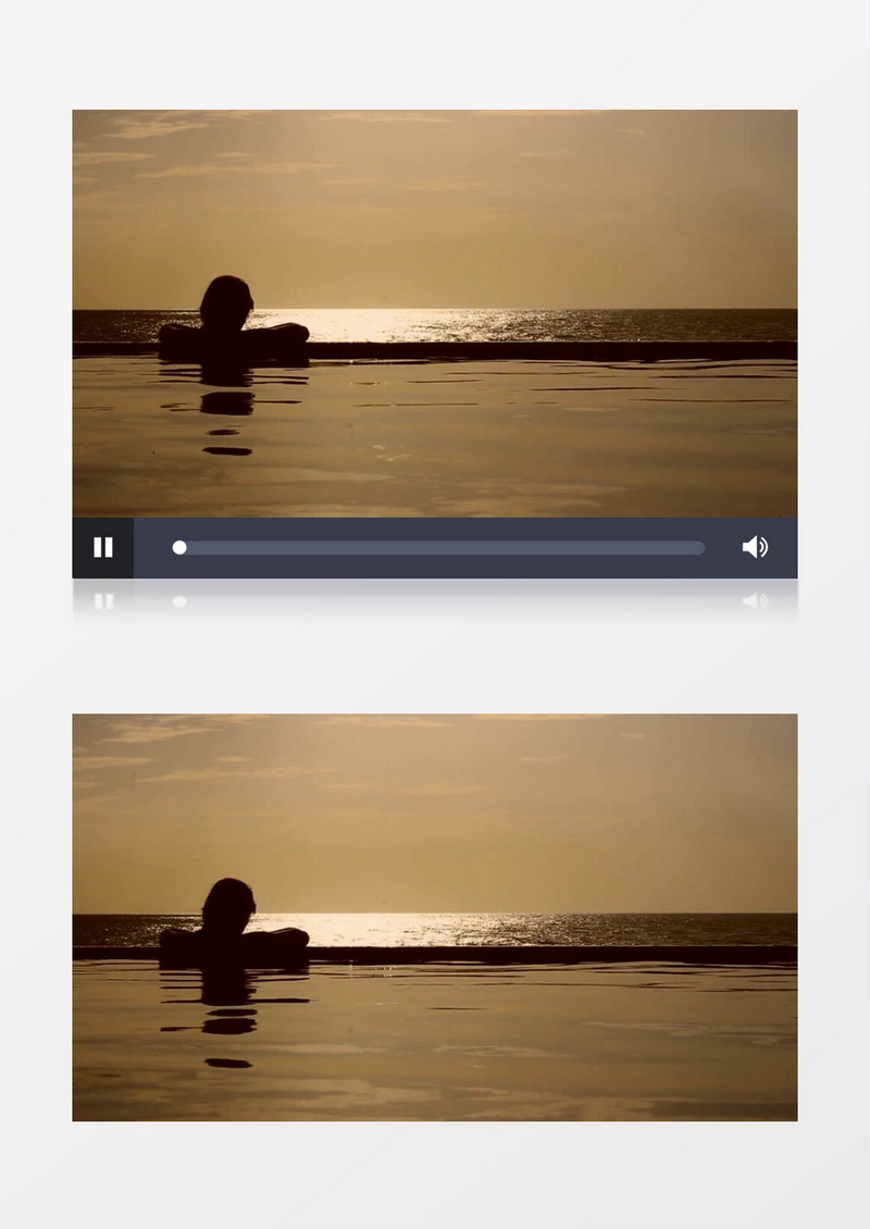 在海边泳池看着日落的女人实拍视频