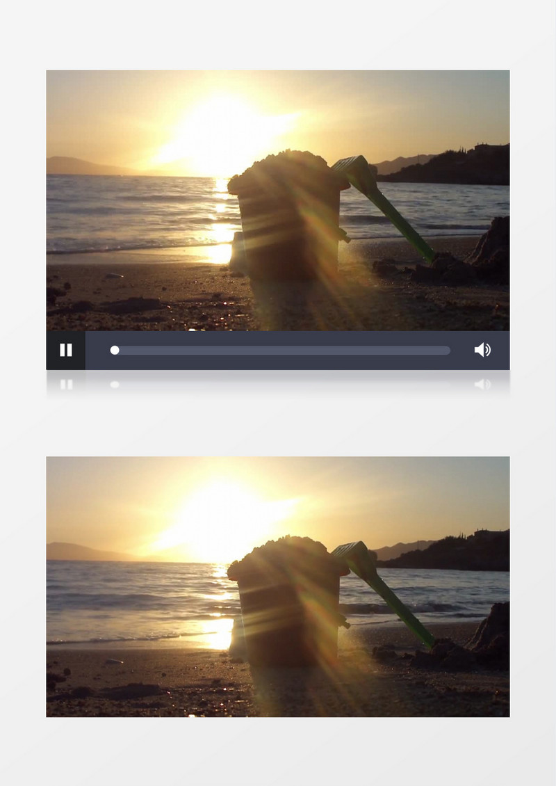 海边沙滩日落沙桶实拍视频