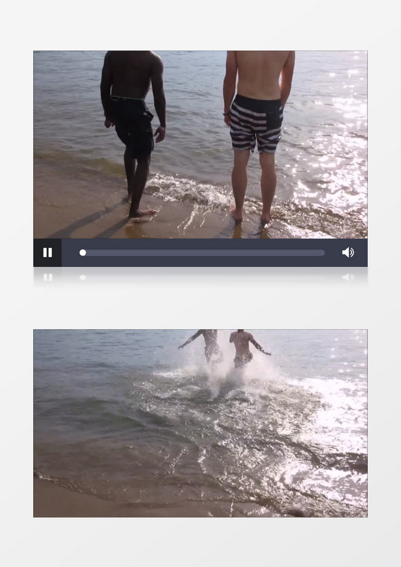 高清实拍两名男子在奔向海洋里面实拍视频素材