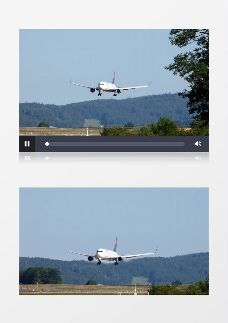 特写近距离拍摄喷气式飞机降落在飞机跑道上实拍视频素材
