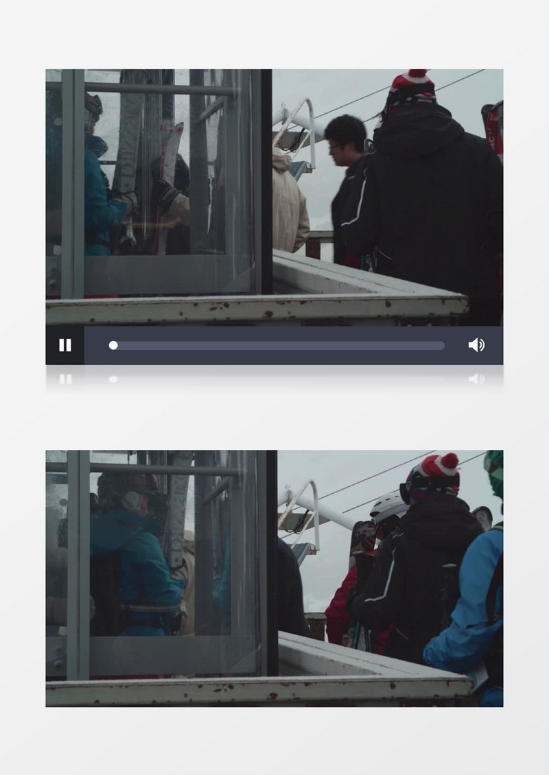 冬天户外滑雪度假村滑雪缆车陈站上下人实拍视频素材