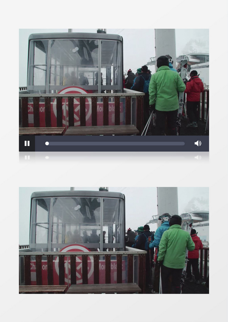 阿尔卑斯山滑雪度假村滑雪者登上滑雪缆车实拍视频素材