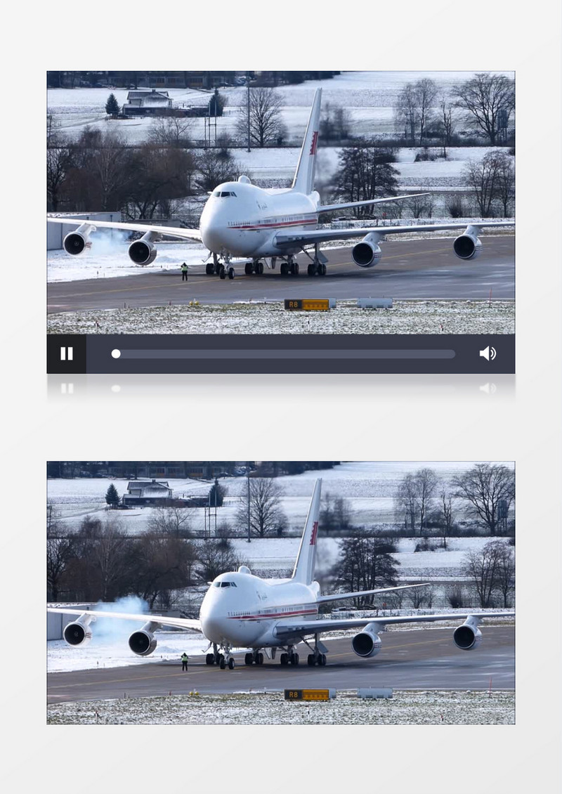 冬天机场跑道喷气式飞机波音747实拍视频素材