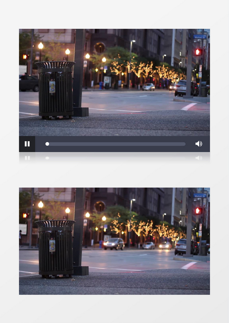 模糊散景拍摄美国城市街道十字路口行驶的车辆行人实拍视频素材