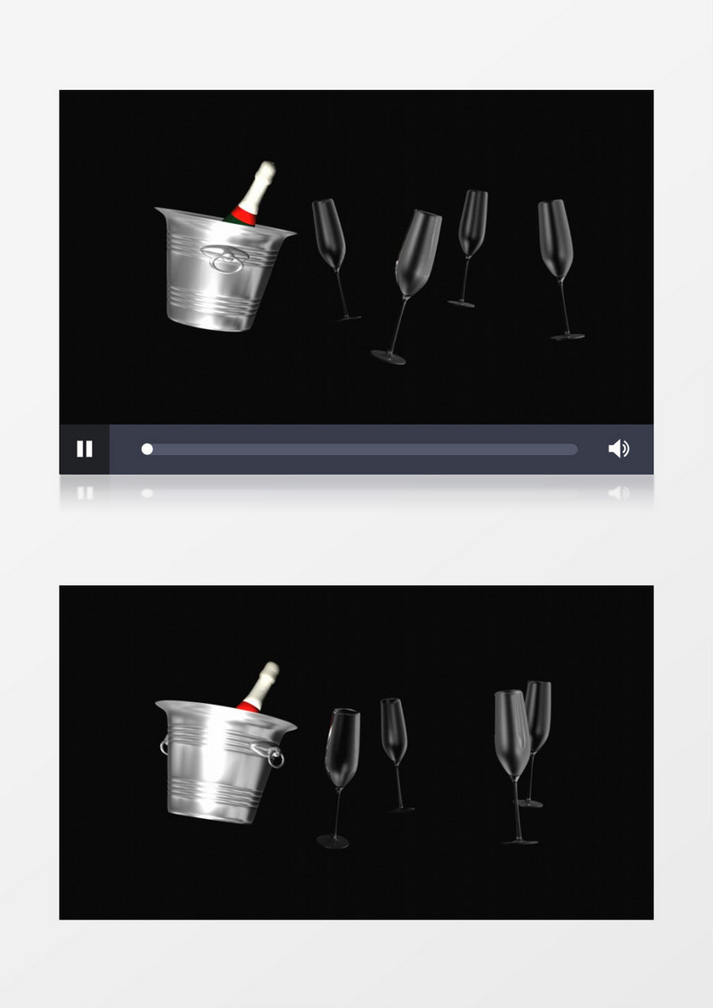 冰桶酒瓶四个酒杯都在旋转视频素材