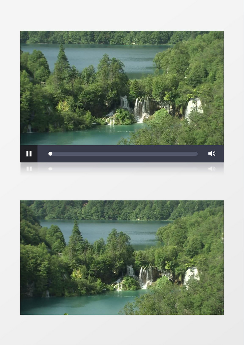 湖泊旁树林和瀑布高清实拍视频素材