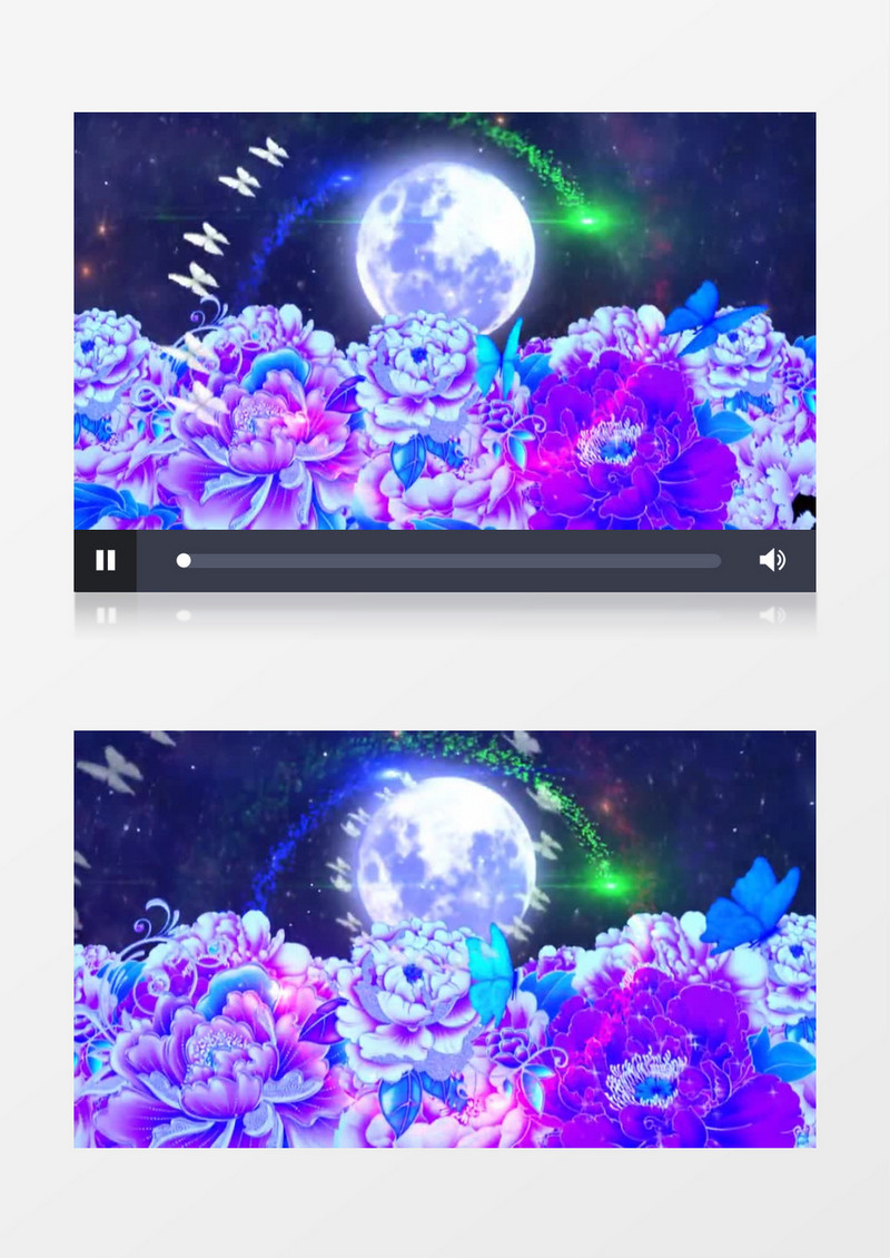 动画动态梦幻圆月牡丹多彩光圈(有音乐)背景视频素材