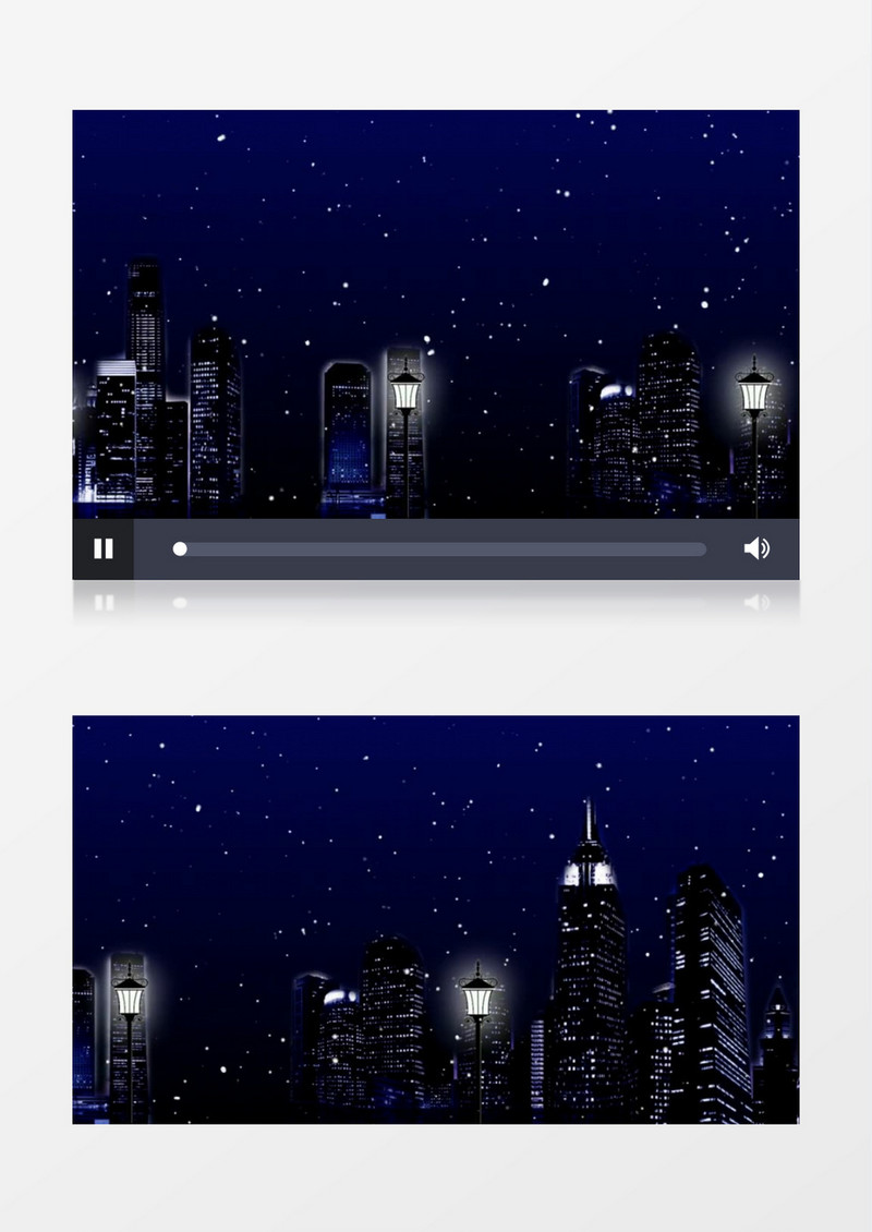 都市夜景动态飘雪高楼灯光视频背景素材