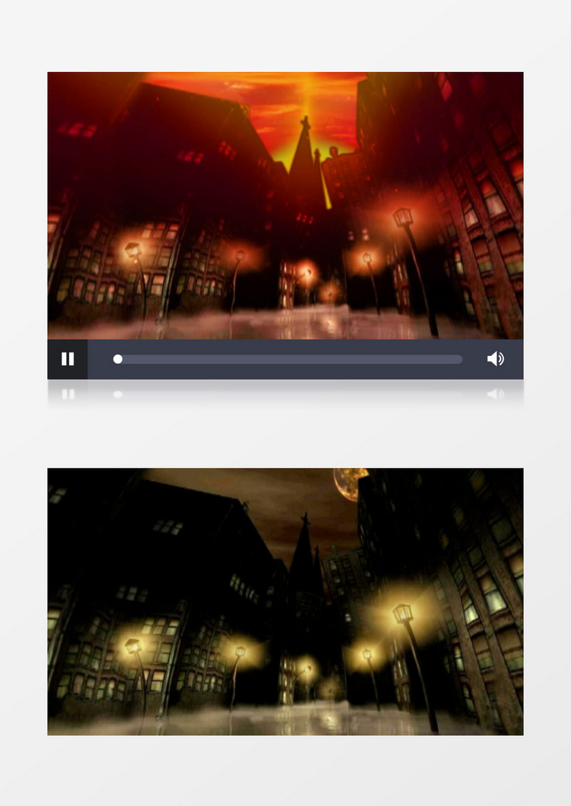 动画月光夜晚城市路灯背景视频素材