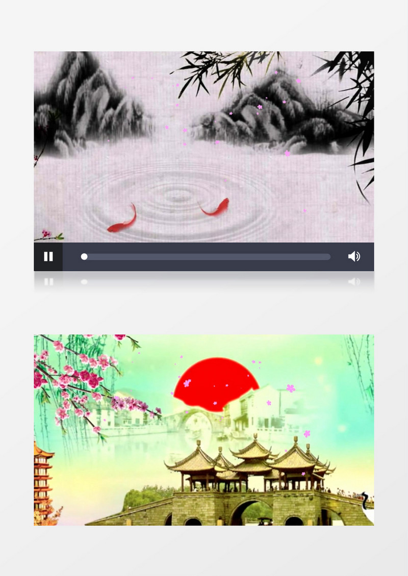 动画动态水墨山水泼墨瀑布滴水成泉(有音乐)背景视频素材