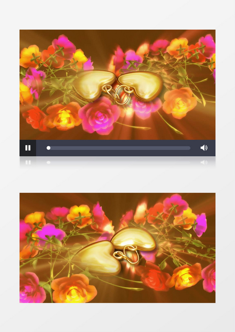 在鲜花中间转动的金色爱心视频素材