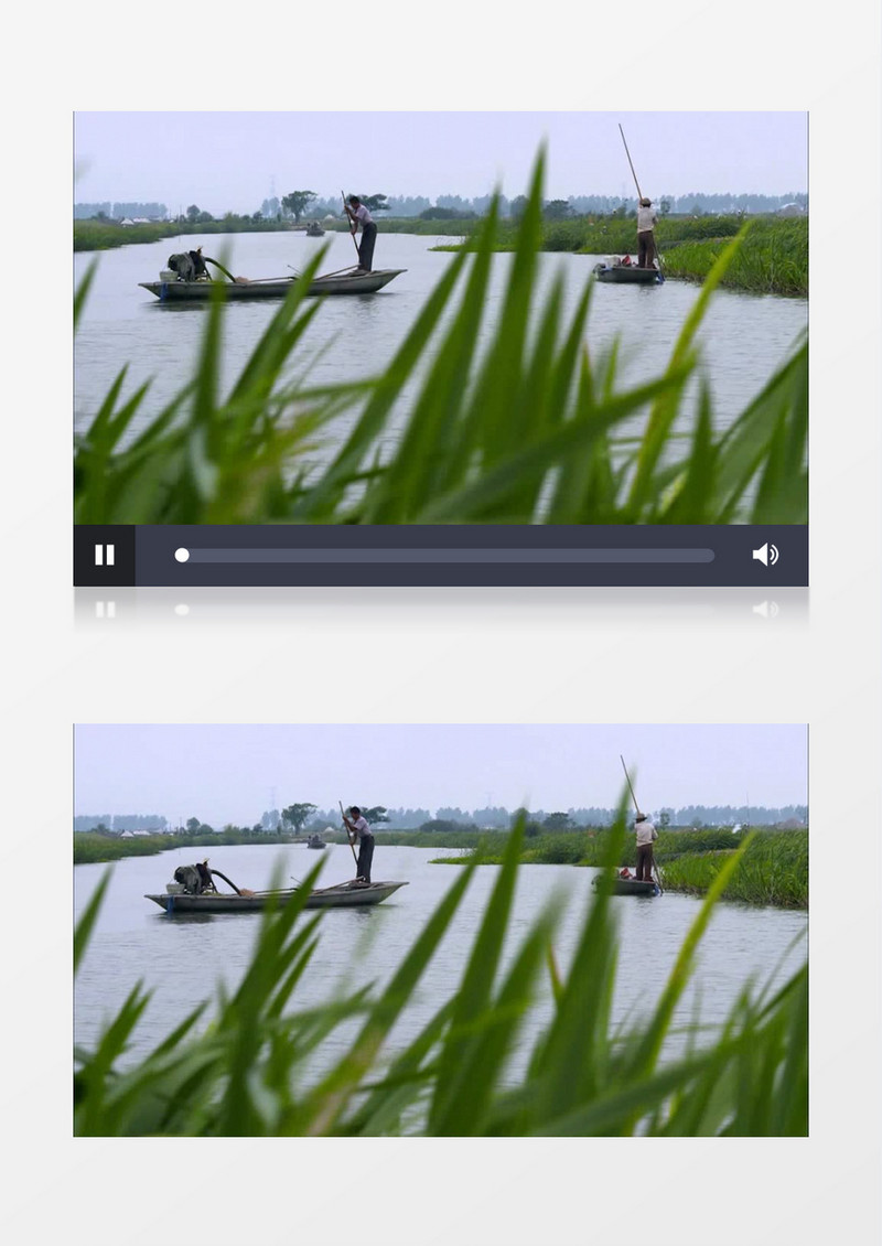 渔夫划船打鱼实拍视频素材