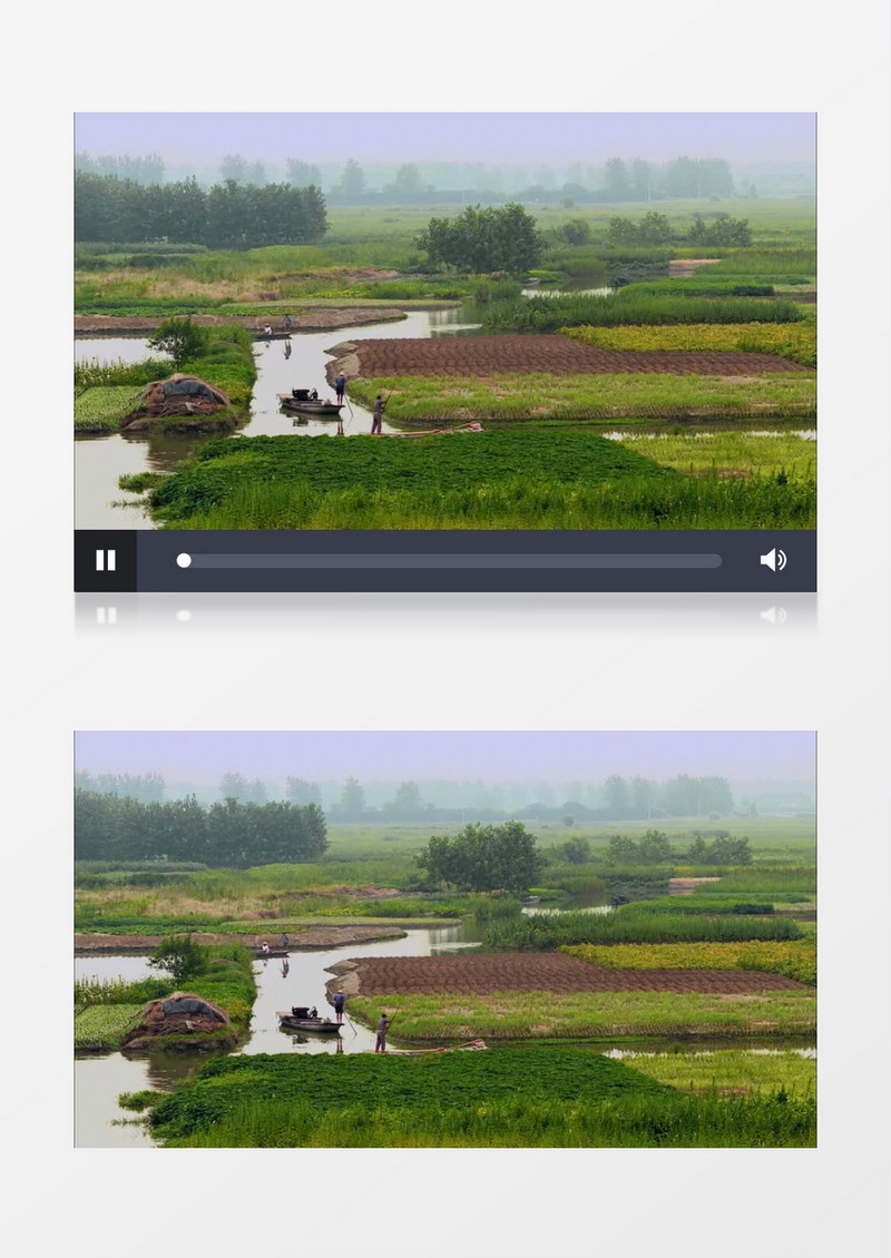 农民划船田地干活远景实拍视频素材