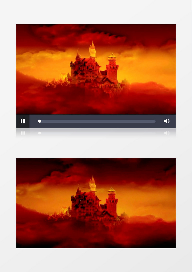 红色烟云下的美丽城堡背景视频素材