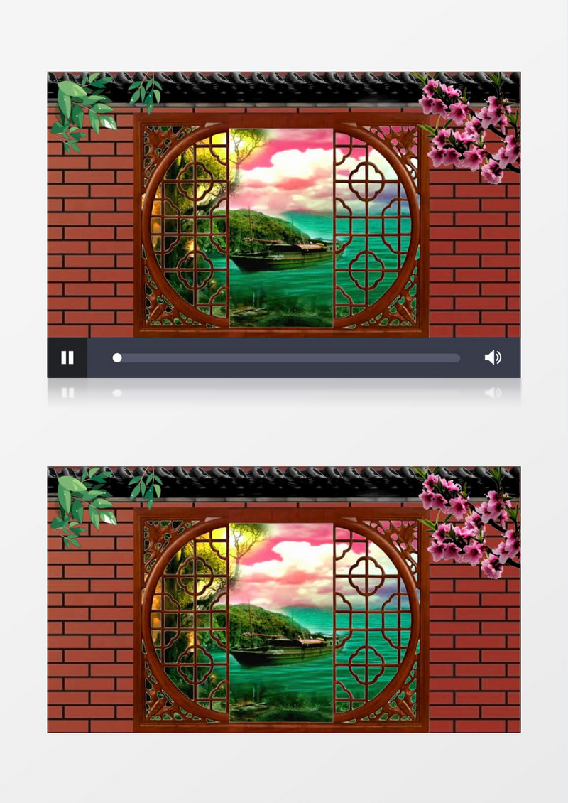 动画动态江南古窗景色背景视频素材