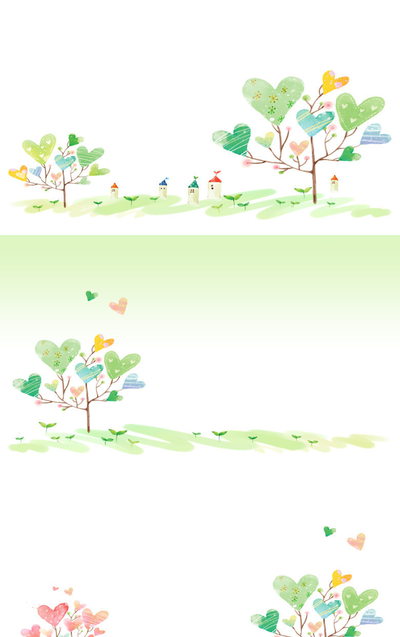 淡雅可爱心形小树PPT背景