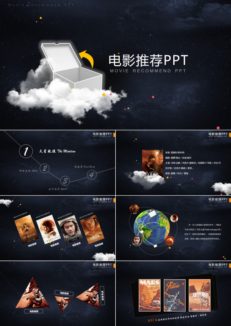 黑色时尚电影宣传推荐PPT模板