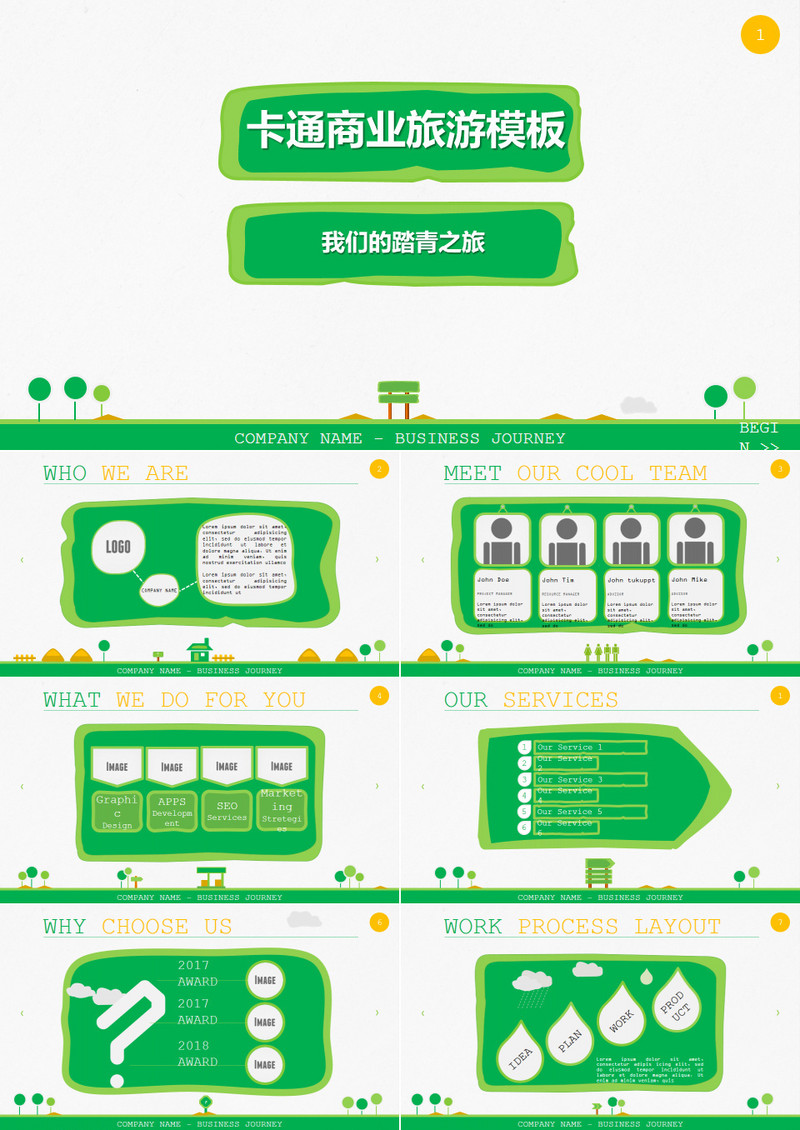 卡通商业旅游公司介绍宣传动态PPT模板