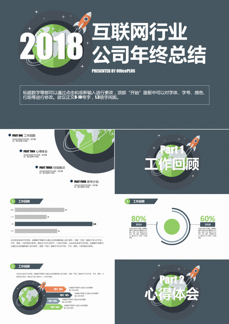 商务扁平化互联网行业年终总结PPT模板