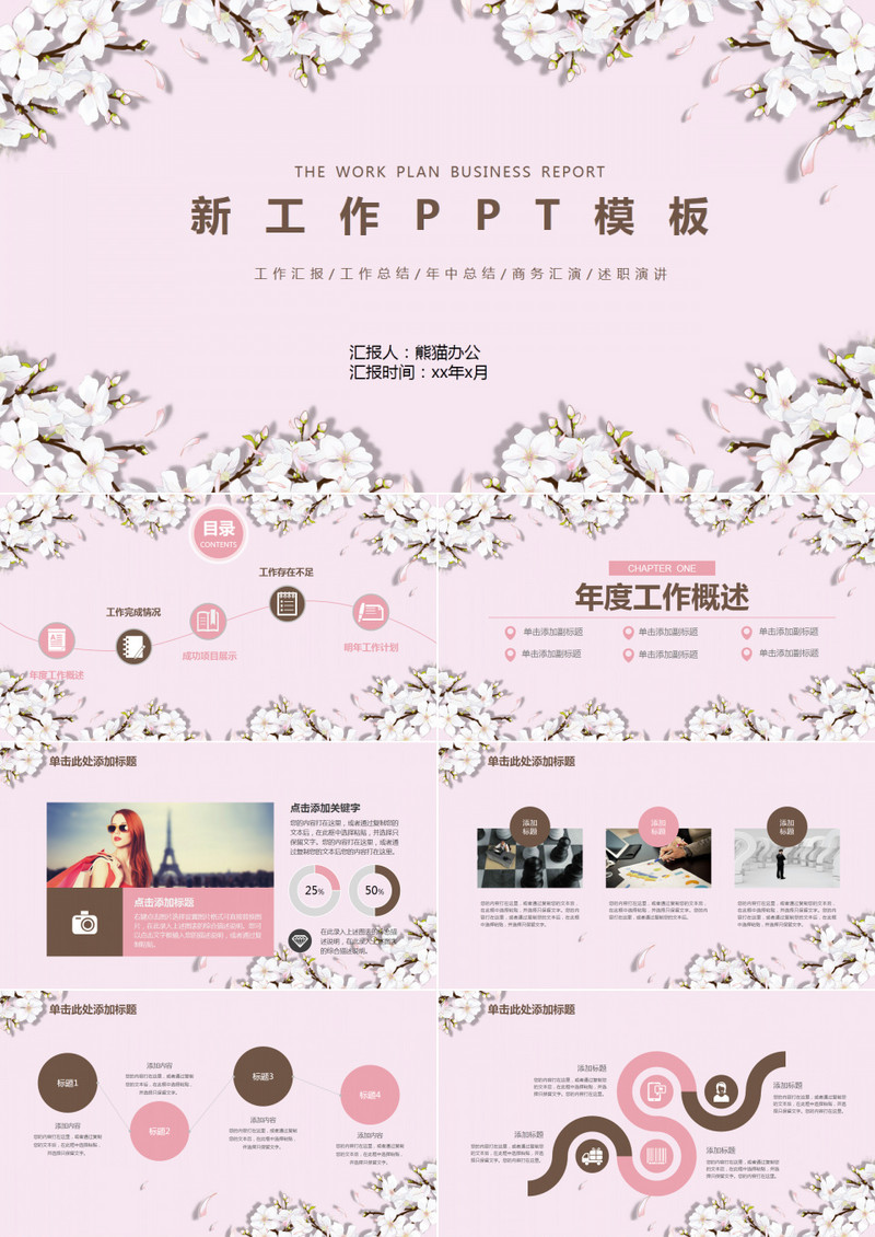 文艺小清新年终总结述职报告商务动态PPT模板