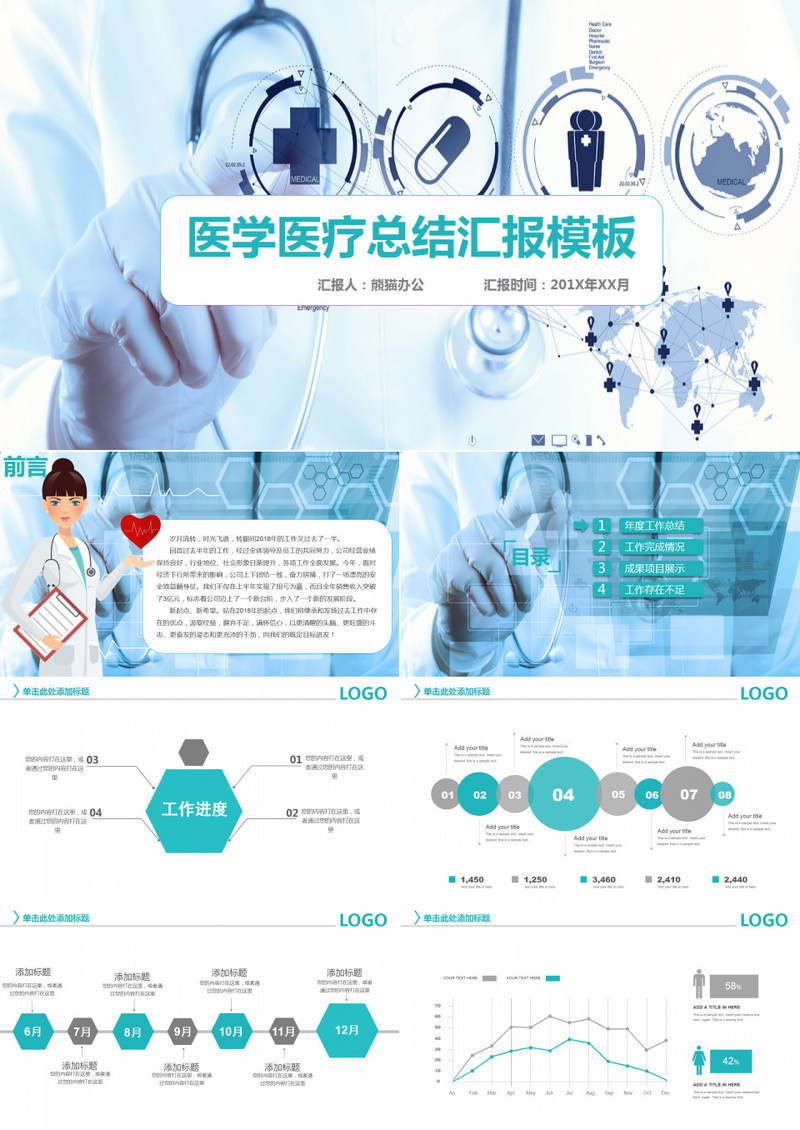 淡蓝色医疗医学工作总结汇报PPT模板