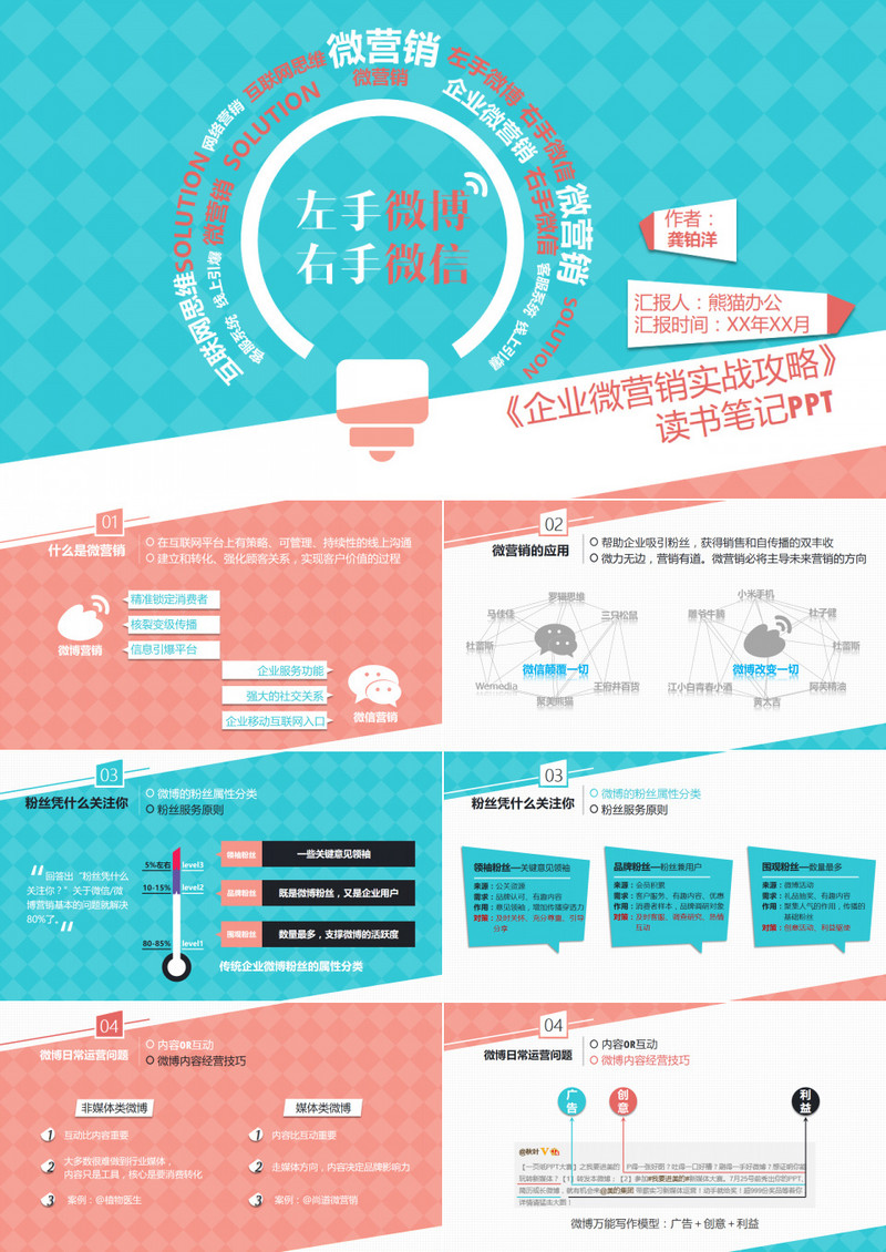 《左手微博 右手微信》读书笔记PPT模板
