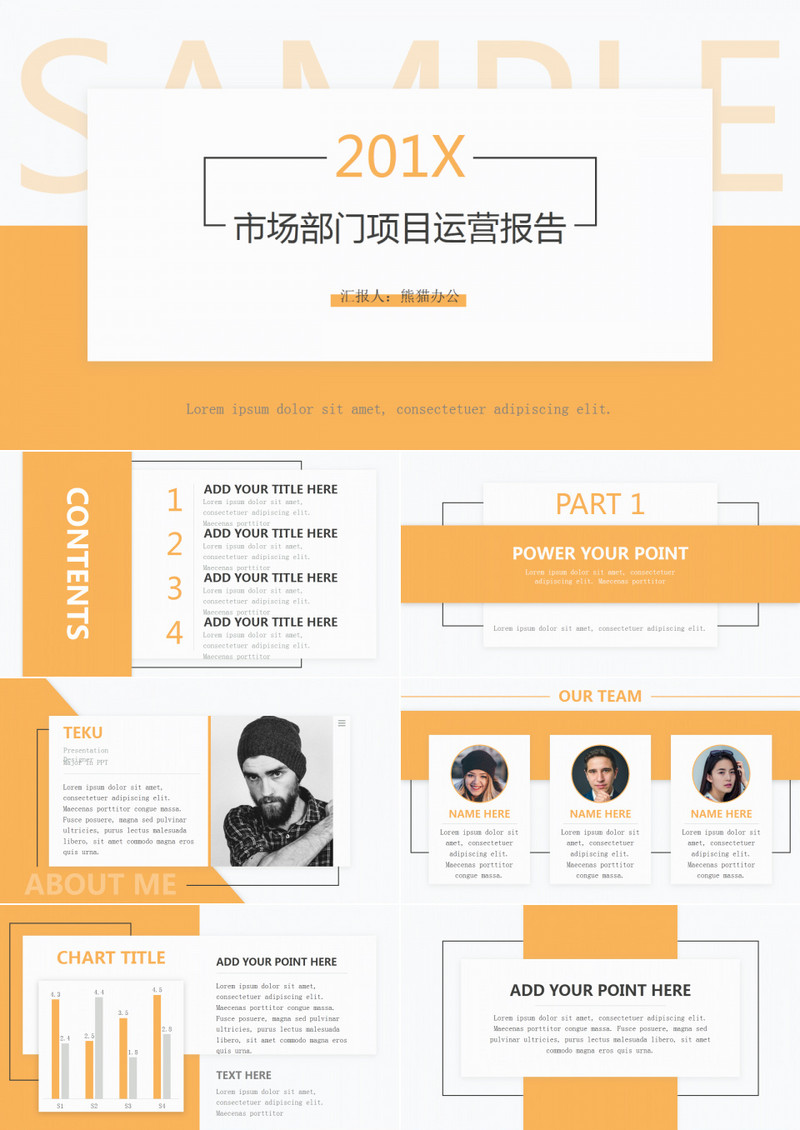 欧美风市场部门项目运营报告PPT模板